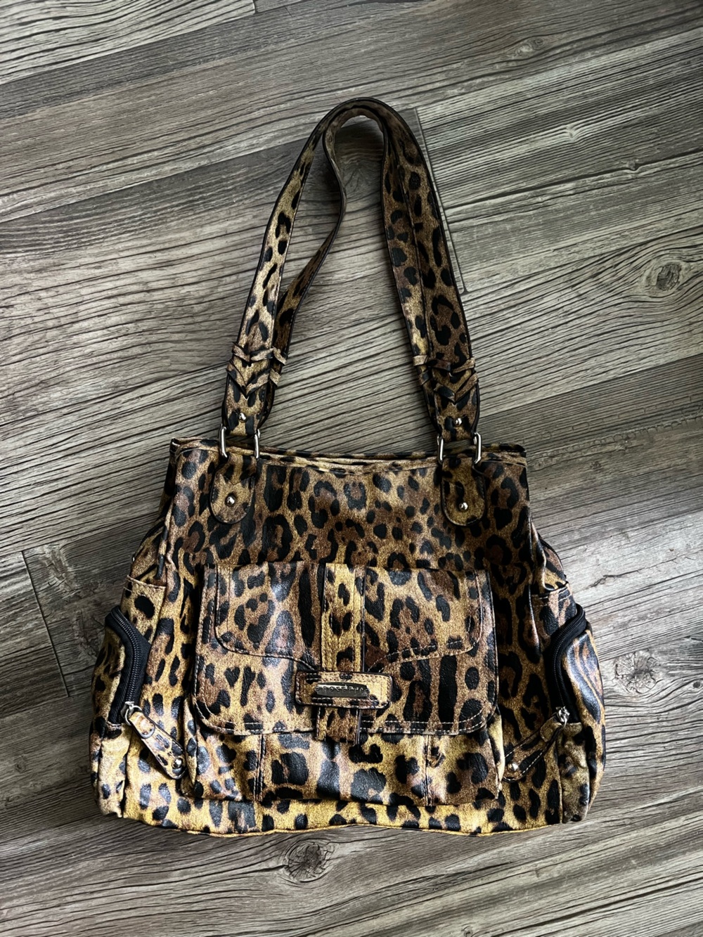 Rosetti Leopard Print Shoulder Bag in Brown and Black